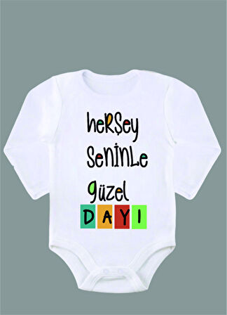Uzun Kollu %100 Organik Pamuk Baskılı Bebek Body Çıtçıtlı Zıbın ZBN120