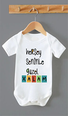 Organik %100 Pamuk Herşey Seninle Güzel Xalam Zarf Yaka Bebek Body ZBN0141