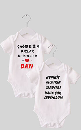 21 Dayı Set 2 'li Organik %100 Pamuk  Baskılı Bebek Body Zıbın ZBN210