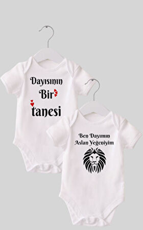 4 Dayı Set 2 'li Organik %100 Pamuk  Baskılı Bebek Body Zıbın ZBN210