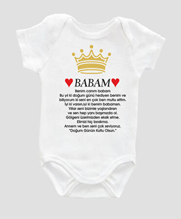 Organik %100 Pamuk Doğum günü Baba Baskılı Bebek Body Kısa Kollu Çıtçıtlı Badi ZBN021