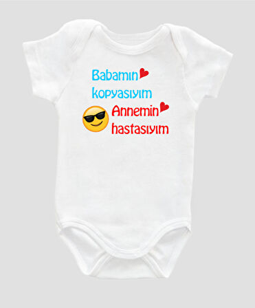 Organik %100 Pamuk Babamın Kopyasıyım Annemin Hastasıyım Bebek Body Çıtçıtlı Badi Zıbın Tulum ZBN030