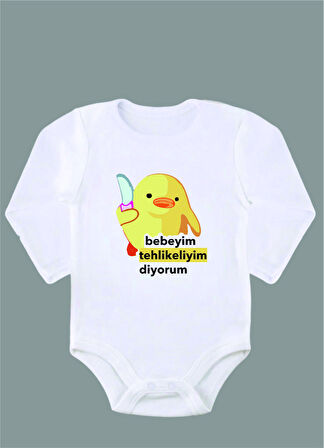 Uzun Kollu %100 Organik Pamuk Baskılı Bebek Body Çıtçıtlı Zıbın ZBN045