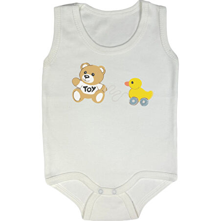 Organik %100 Pamuk Toy Askılı Yuvarlak Yaka  Çıtçıtlı Body Badi Zıbın Tulum ZBN052