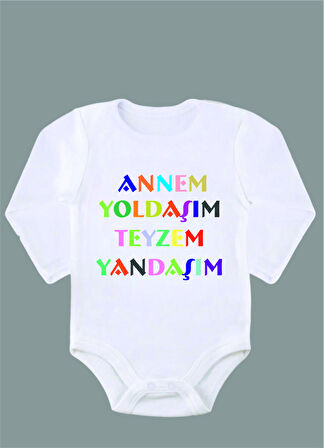 Uzun Kollu %100 Organik Pamuk Baskılı Bebek Body Çıtçıtlı Zıbın ZBN015