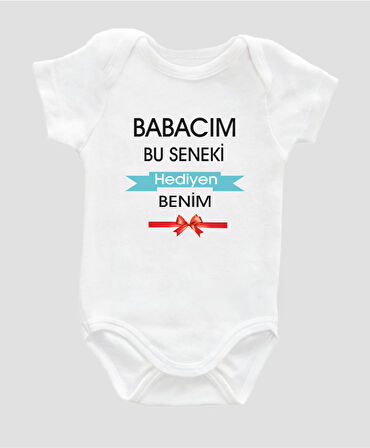 Organik %100 Pamuk Babacım Bu Seneki Hediyen Benim Doğum Günün Bebek Body Kısa Zıbın ZBN022