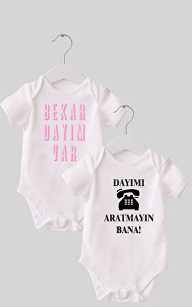 8 Dayı Set 2 'li Organik %100 Pamuk  Baskılı Bebek Body Zıbın ZBN210