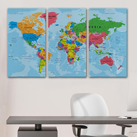 Harita Sepeti Dünya Haritası Kanvas Tablo Çok Ayrıntılı Dekoratif ve Okyanuslu 2131