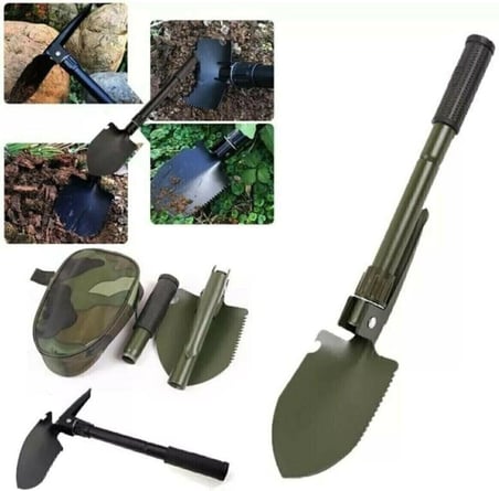 Pratik Pusulalı Çantalı Kazma Kürek Kamp Seti Katlanabilir, 41.50 cm, CHRMK13784, Siyah