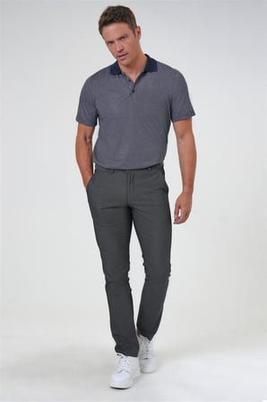 Siyah Regular Armürlü Kanvas Pantolon