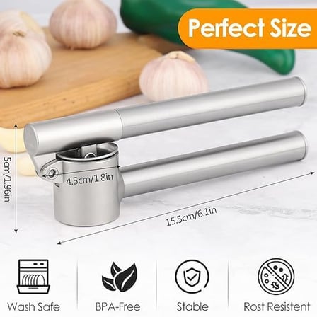 VIVALUXE Paslanmaz çelik sarımsak presi, sarımsak kesici, sarımsak ezici, sağlam paslanmaz çelik saplı, pratik bir mutfak yardımcısı ve mutfak aleti, 15,8 x 5 cm