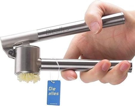 VIVALUXE Paslanmaz çelik sarımsak presi, sarımsak kesici, sarımsak ezici, sağlam paslanmaz çelik saplı, pratik bir mutfak yardımcısı ve mutfak aleti, 15,8 x 5 cm