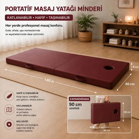 Masaj Yatağı Portatif Katlanabilir Masaj Yatağı Minderi – 8 cm Sünger – 180x80 cm