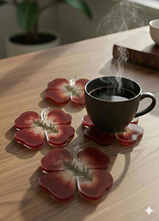 Dekoratif Bardak Altlığı Seti 4'lü - Kırılmaz Cam Görünümlü Leke Tutmaz Kahve Sunum Altlığı