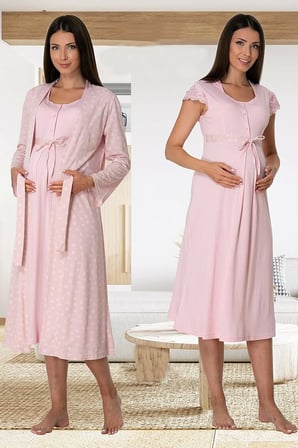 Kadın Mavi Sabahlıklı Hamile Lohusa Gecelik Takımı (Mavi/XL)-BS6015EF-869BST0010312