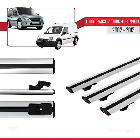 Ford Transit/Tourneo Connect 2002-2013 Arası ile Uyumlu BASIC Model Ara Atkı Tavan Barı Gri 3 Adet