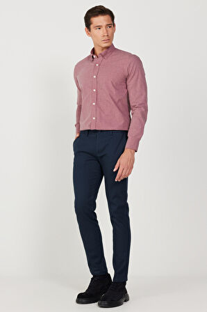 Erkek Lacivert Slim Fit Dar Kesim Pamuklu Esnek Rahat Armürlü Pantolon