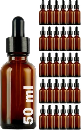 Afracam Amber 50 ml Metal Siyah Sızdırmaz Kapaklı Dropper Damlalık Cam Şişe 30 Adet