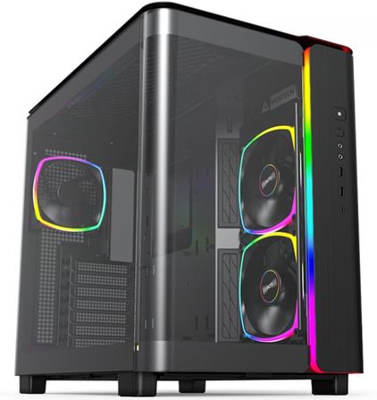 KING 95 PRO Siyah Orta Kule Çift Bölmeli Kasa 6 ARGB Fand ile 10 Port ARGB HUB