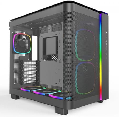 KING 95 PRO Siyah Orta Kule Çift Bölmeli Kasa 6 ARGB Fand ile 10 Port ARGB HUB