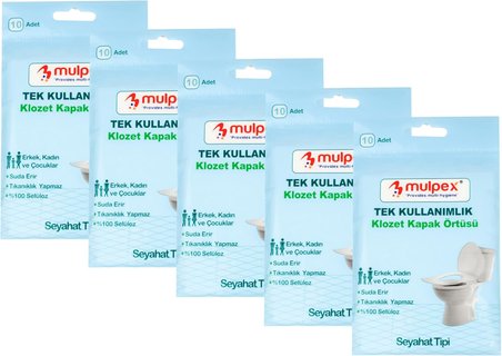 Tek Kullanımlık Suda Çözünür Klozet Kapak Örtüsü - 5 Adet x 10 lu Paket | Hijyenik ve Pratik Seyahat Aksesuarı