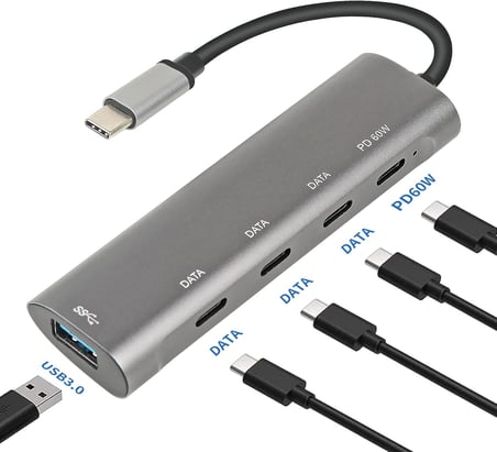 Macbook Şarj Uyumlu Type-C Destekli 60W Pd Tüm Bilgisayarlar İçin Şarj Uyumlu 5 in 1 Hub Dönüştürücü Çevirici Çoklayıcı USB Typec Girişli C268