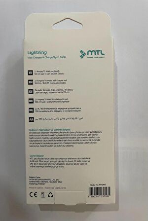 Mtl MT1205 Lightning Hızlı Şarj Aleti Beyaz