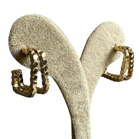 Uretti - İREM 3914 İkili Kare Ezme Detaylı Küpe