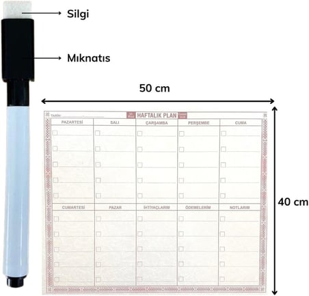 ® Şeffaf Kendiliğinden Yapışkanlı Kalemli Haftalık Planlayıcı 40cm-50cm