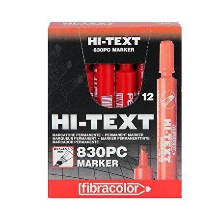 Hi-Text 830PC Kesik Uç Permanent Marker Koli Kalemi Kırmızı 12 Adet