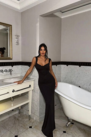 Siyah Liliana Arkası Fiyonk Detaylı Elbise ATE-2134