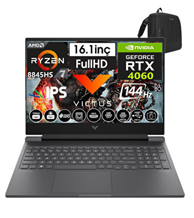 Hp Victus W16-S1018NT Amd Ryzen 7-8845HS Aı 32GB Ddr5 1tb SSD 8gb/ RTX4060 WINDOWS11PRO 16.1" 144 Hz Fhd IPS Taşınabilir Bilgisayar VİCTUSA1YU5EA46+WEBLEGELSINÇANTA