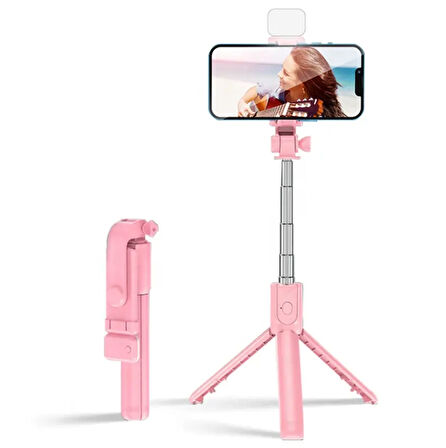 RENKLİ Selfie Uzaktan Kumandalı Ayarlanabilir Selfie Çubuğu 60CM Işıklı tripod -PEMBE-