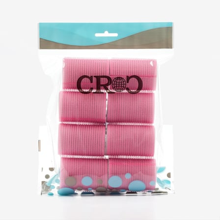 Croc 1207 Pembe Cırtlı Sünger Bigudi 8Li Çap 4Cm + 12Li Alüminyum Saç Pensi