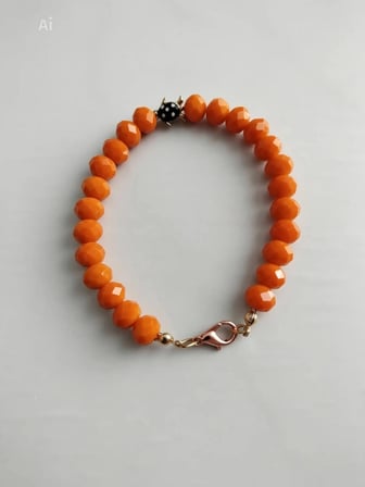 Turuncu Kristal Cam Taşlı 33'lü Tesbih Bileklik & 8 mm Esnek Misinalı Kristal Bileklik (18 cm)
