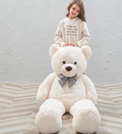 Sevgiliye Özel Hediye- Papyonlu 140 Cm Dev BOY Sevimli Peluş Koca Ayı - Özel Fiyat Beyaz