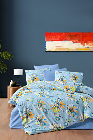 Tekstilla Zerda Pamuklu Mavi Tek Kişilik Nevresim Takımı-160x220 cm