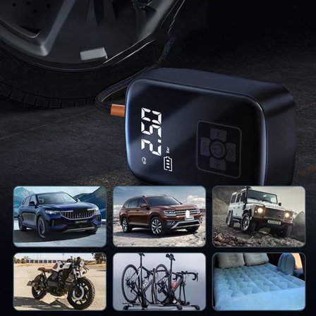 Hava Kompresörü, 150 PSI Dijital Göstergeli Oto Kompresör, Araba, Motosiklet, Bisiklet ve Top İçin, Taşınabilir Şarjlı Kullanım, Fener Işığı, 4000 Mah Batarya, 3 Farklı Başlık (PSI,KPA,BAR,KG/CM²)