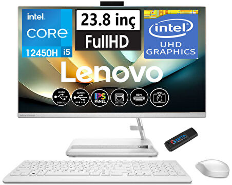 Lenovo Ideacentre 3 Intel Core I5 12450H 16GB 256GB SSD Freedos 23.8 IPS All In One Bilgisayar AIOF0GH01GBTR06+ZETTAUSBBELLEK