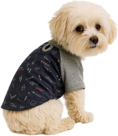 MPZ PETS%100 Pamuk Kedi ve Köpek Kıyafeti Lacivert Geo Desenli Basic T Shirt L