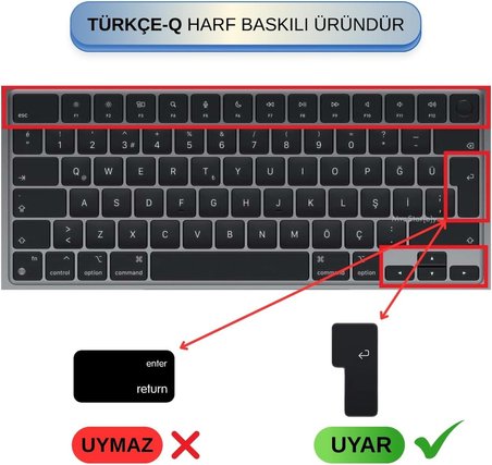 MacBook Klavye Koruyucu TÜRKÇE Q BASKILI UK-TERS L- Enter Tipi Air 13,6-15,3inç- Pro 14,2-16,2inç M1-M2-M3-M4 Pro MAX Uyumlu, Ultra İnce Hafif Yıkanabilir Silikon Klavye Filmi Pembe