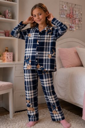 Kız Çocuk Aile Boyu Pamuklu Desenli Pijama Takım TKM1023