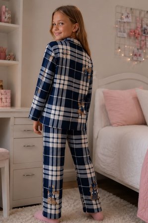 Kız Çocuk Aile Boyu Pamuklu Desenli Pijama Takım TKM1023