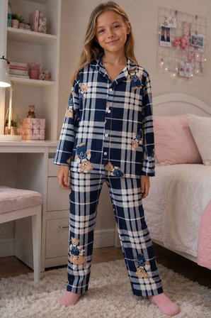 Kız Çocuk Aile Boyu Pamuklu Desenli Pijama Takım TKM1023
