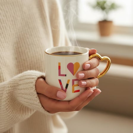 Gold Saplı Porselen Kalp Kupa - 400 ml Büyük Boy Lüks Tasarım - 4 Farklı Modelden Biri (Sürpriz/Asorti) - Altın Yaldızlı Şık Hediyelik Mug