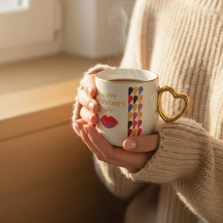 Gold Saplı Porselen Kalp Kupa - 400 ml Büyük Boy Lüks Tasarım - 4 Farklı Modelden Biri (Sürpriz/Asorti) - Altın Yaldızlı Şık Hediyelik Mug