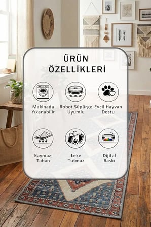 A-24 Dijital Baskılı Kaymaz Yıkanabilir Yolluk - Leke Tutmaz Antrasit