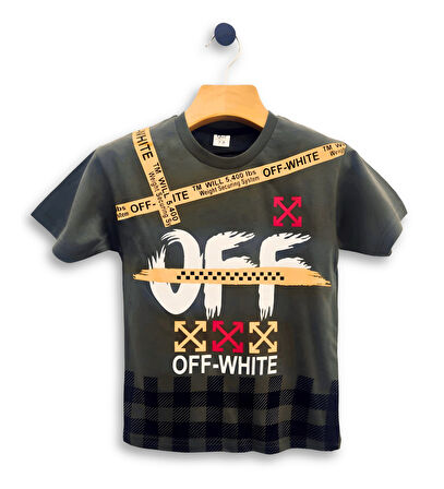 Triliya - Erkek Çocuk İkili Takım Off-White Baskılı Tişört ve Eşofman Altı Takımı 3-11 Yaş