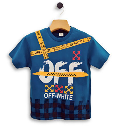 Triliya - Erkek Çocuk İkili Takım Off-White Baskılı Tişört ve Eşofman Altı Takımı 3-11 Yaş