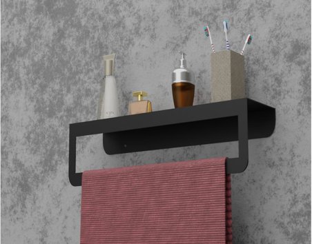 Siyah Havlu Tutacağı Raf Metal Havlu Askısı Mutfak Banyo Raflı Havluluk Metal Raflı Havluluk MT42S